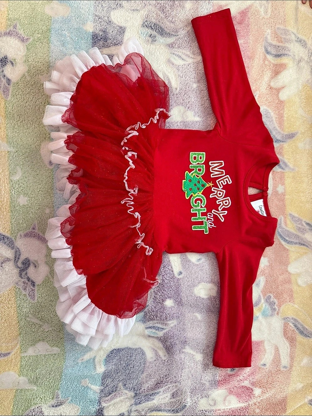 Baby Girls Red Christmas Tutu Dress Size 18M Like New